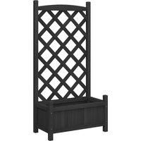 vidaXL Planter w/ Trellis - Black Solid Wood Fir, Black