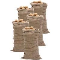 "vidaXL Jute Burlap Sack Bags 5 pcs, Hessian 100% Natural 220 gsm for Multi-purpose Storage and Protection, Size 65 x 135 cm - Brown"