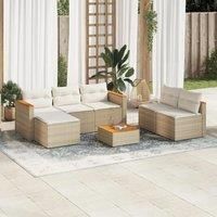 vidaXL Garden Sofa Set 5 Piece - Beige Poly Rattan with Acacia Wood Tabletop, Cream Cushions, Modular Design for Patio and Outdoor Use