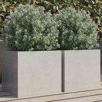 vidaXL Stainless Steel Planters - Set of 2, Silver Rectangular Flower Pots, 32x30x29 cm for Garden, Patio, Balcony