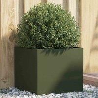 vidaXL Cold-rolled Steel Planter - Olive Green Rectangular Planter Box 42x40x39 cm for Garden/Patio/Balcony, Sturdy & Decorative Outdoor Flower Holder