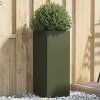 vidaXL Olive Green Planter - Cold-rolled Steel Rectangular Flower Box 32x27.5x75 cm for Patio/Garden/Balcony