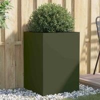vidaXL Cold-rolled Steel Planter - Olive Green, 52x48x75 cm, Rectangular Garden Box for Outdoor/Patio/Balcony Décor