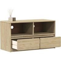 vidaXL SAUDA Oak TV Cabinet/Sideboard, Solid Pine Wood with Wax Finish, 99x43x55 cm - Two Drawers, Cable Management