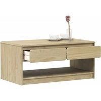 vidaXL SAUDA Coffee Table in Oak - Rectangular Solid Pine Wood with Wax Finish, 99x55x45 cm, Two Drawers & Open Compartment for Living Room/Office