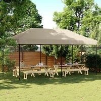 vidaXL Foldable Pop-Up Party Canopy Tent - Taupe Oxford Fabric/PVC, Black Powder-Coated Steel Frame, 580x292x315 cm with Ground Stakes and Ropes