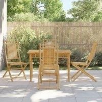 vidaXL 5-Piece Bamboo Garden Dining Set - Folding Chairs, Durable Outdoor Table, Water-Resistant, Foldable Backrest Chairs, Contemporary Brown Finish