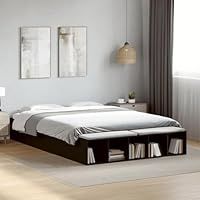 vidaXL King-Size Bed Frame with Storage - Black, Engineered Wood, Plywood Slats, 150x200 cm for Bedroom Furniture
