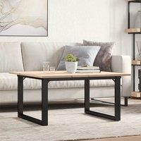 vidaXL Coffee Table with O Frame, Side Table, Sofa End, Living Room Furniture, 80 x 80 x 45 cm, Solid Pine Wood and Steel