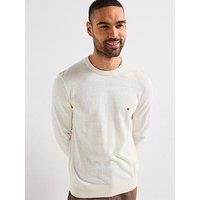 Tommy Hilfiger Cotton Linen Crew Neck Knitted Jumper - Light Cream