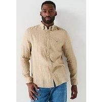 Tommy Hilfiger Regular Fit Pigment Dyed Li Solid Long Sleeve Shirt - Natural
