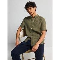 Tommy Hilfiger Regular Fit Pigment Dyed Linen Short Sleeve Shirt - Khaki