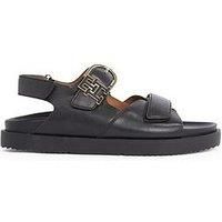 Tommy Hilfiger Leather Emblem Logo Sporty Sandal - Black