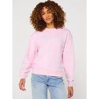 TOMMY HILFIGER Women’s Script Cotton Sweatshirt, Pink (Light Pink), M