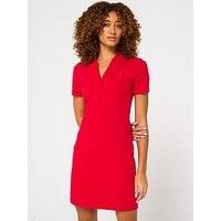 Tommy Hilfiger Women/'s Slim Fit V-Neck Polo Dress, Red (Primary Red), L