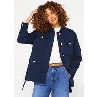 TOMMY HILFIGER Women/'s Gold Button Utility Shirt Jacket with Chest Pockets, Blue (Dark Night Navy), M