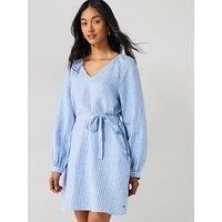Tommy Hilfiger Linen V-Neck Mini Dress - Blue