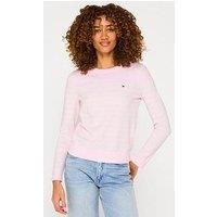 TOMMY HILFIGER Women’s Fine Jersey Round Neck Jumper, Multicolor (Light Pink/Ivory Petal STP), L