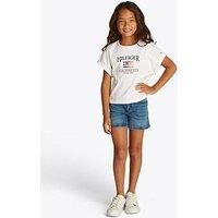 Tommy Hilfiger Girls Sequins Flag Short Sleeve T-Shirt - White
