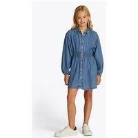 Tommy Hilfiger Girls Chambray Long Sleeve Shirt Dress - Blue