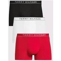 TOMMY HILFIGER Men’s 3 Pack Trunks with Logo Waistband, Multicolor (Th Wht/Med Red/Dsrt Sky), L