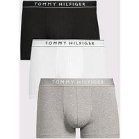 Tommy Hilfiger Men’s 3 Pack Trunks with Logo Waistband, Multicolor (Mid Hthr/Blck/Th Wht), S