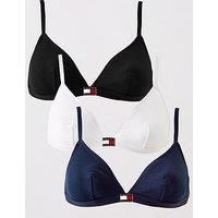 TOMMY HILFIGER Women’s 3 Pack Non-Padded Triangle Bralettes, Multicolor (Black/Navy Rib/White), XL