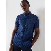 Tommy Hilfiger Regular Fit Flex Poplin Monogram Short Sleeve Shirt - Navy
