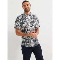 Tommy Hilfiger Regular Fit Linen Vacation Print Short Sleeve Shirt - White/Multi