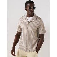Tommy Hilfiger Regular Fit Knitted Stripe Short Sleeve Shirt - Natural