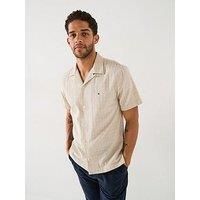 Tommy Hilfiger Regular Fit Cotton Linen Dobby Short Sleeve Shirt - Light Beige