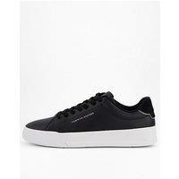 Tommy Hilfiger Men’s Detail Essential Leather Court Trainers, Black (Black), 10