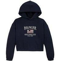 Tommy Hilfiger Girls Sequin Flag Hoodie - Navy