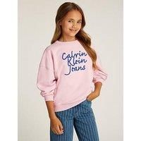 Calvin Klein Jeans Girls Logo Embroidered Crewneck Sweatshirt - Pink