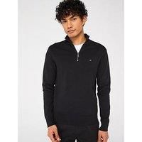 Calvin Klein Waffle Texture Quarter Zip Knitted Jumper - Black