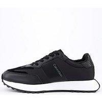 Calvin Klein Mixed Media Woven Heel Lace Up Runners - Black/White