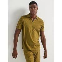 Calvin Klein Linen Blend Open Collar Polo Shirt - Green