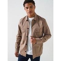 Calvin Klein Cottom Blend Logo Overshirt - Light Brown