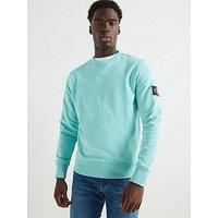 Calvin Klein Men’s Crew Neck Badge Cotton Sweatshirt, Blue (Fresh Mint), S