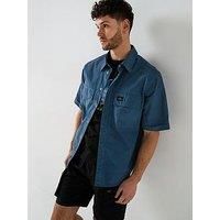 Calvin Klein Jeans Garment Dye Cotton Short Sleeve Shirt - Blue