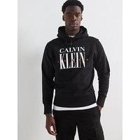 Calvin Klein Jeans Serif Font Graphic Overhead Hoodie - Black