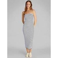 Calvin Klein Jeans Label Logo Ribbed Bandeau Dress - White
