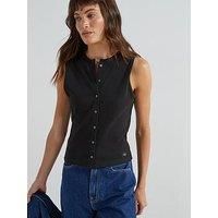 Calvin Klein Jeans Ribbed Button Down Sleeveless Cardigan Waistcoat - Black