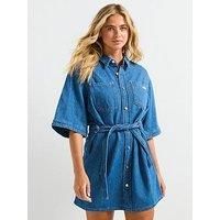 Calvin Klein Jeans Denim Mini Shirt Dress - Blue