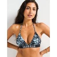 Calvin Klein Marble Print Halterneck Bikini Top - Black