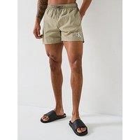 Calvin Klein Men’s Medium Drawstring Swim Shorts with Logo, Beige (Laurel Oak), M
