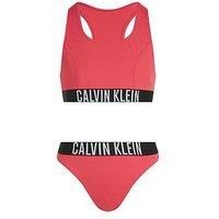 Calvin Klein Girls’ Bralette Bikini Set with Logo, Red (Deep Crimson Fruit), 8-10 Years