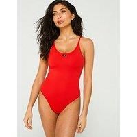 Calvin Klein Scoop One Piece Swimsuit - Red