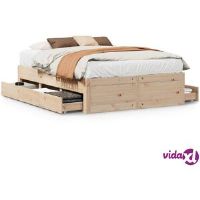 vidaXL Bed Frame without Mattress with Drawers 150x200 cm King Size Solid Wood Pine