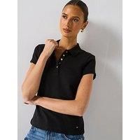 Tommy Hilfiger Women’s Short Sleeve Gold Button Slim Fit T-Shirt with Stretch, Black (Black), XS
